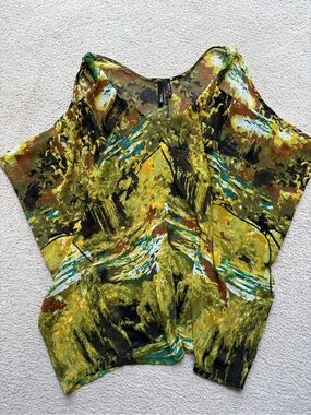 She Said Womens Small Semi Sheer Tunic Abstract Print Sleeveless Cover-up Flowy